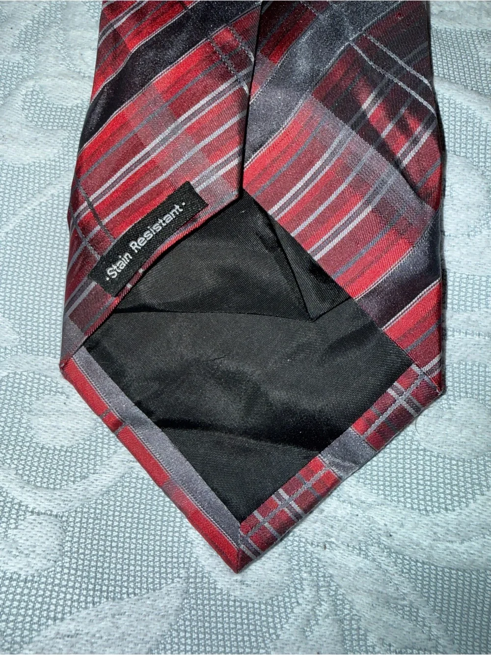 Van Heusen Men's Red and Gray Plaid Silk Tie
